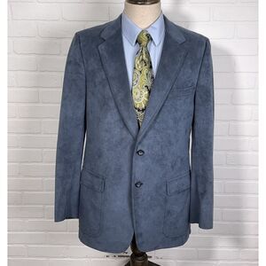 Nordstrom Claridge Blazer Men 42R Blue Faux Suede Classic‎ USA VTG Suit Jacket